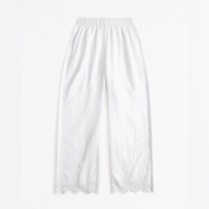 Abercrombie linen blend pull on white eyelet pants
